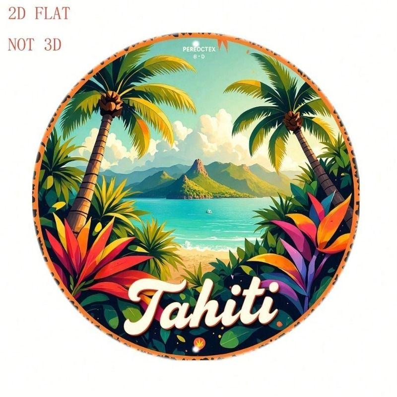 Metal Wall Art Tropical Palm Plant Design Round Poster for Living Room Decor