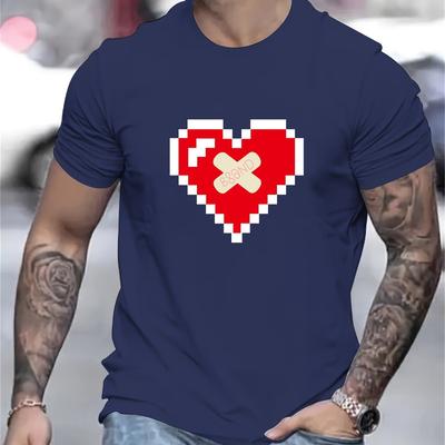 Heart With Bandage Graphic Print T-Shirt Breathable Cool, Comfortable Wear,Daily Casua