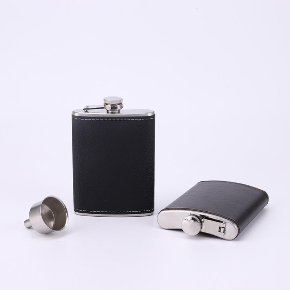 8 Oz Leather Texture Hip Flask with Funnel and Cups Whiskey Flasks Wine Kettle Flagon  Gifts