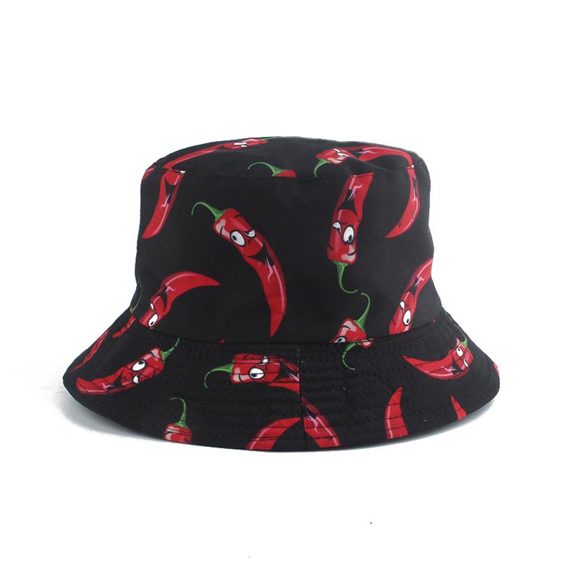 New Fashion Hat Vegetables Pepper Printed Bucket Hat Reversible Fishing Cap Summer Sun Hats For Women Men Gorras