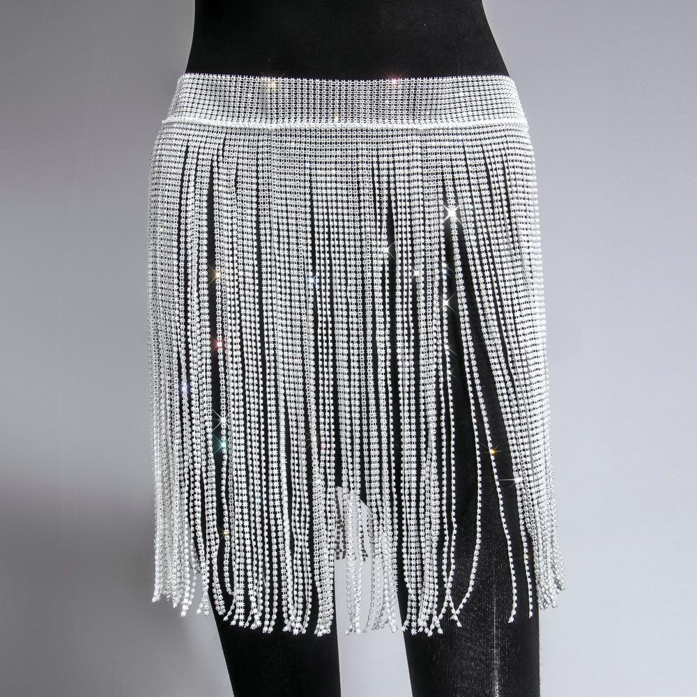 Women Rhinestone Bikini Luxury Skirt Jewelry Body Black Tassel Sexy Lady Party Diamond Bandage Party Mini Skirts S