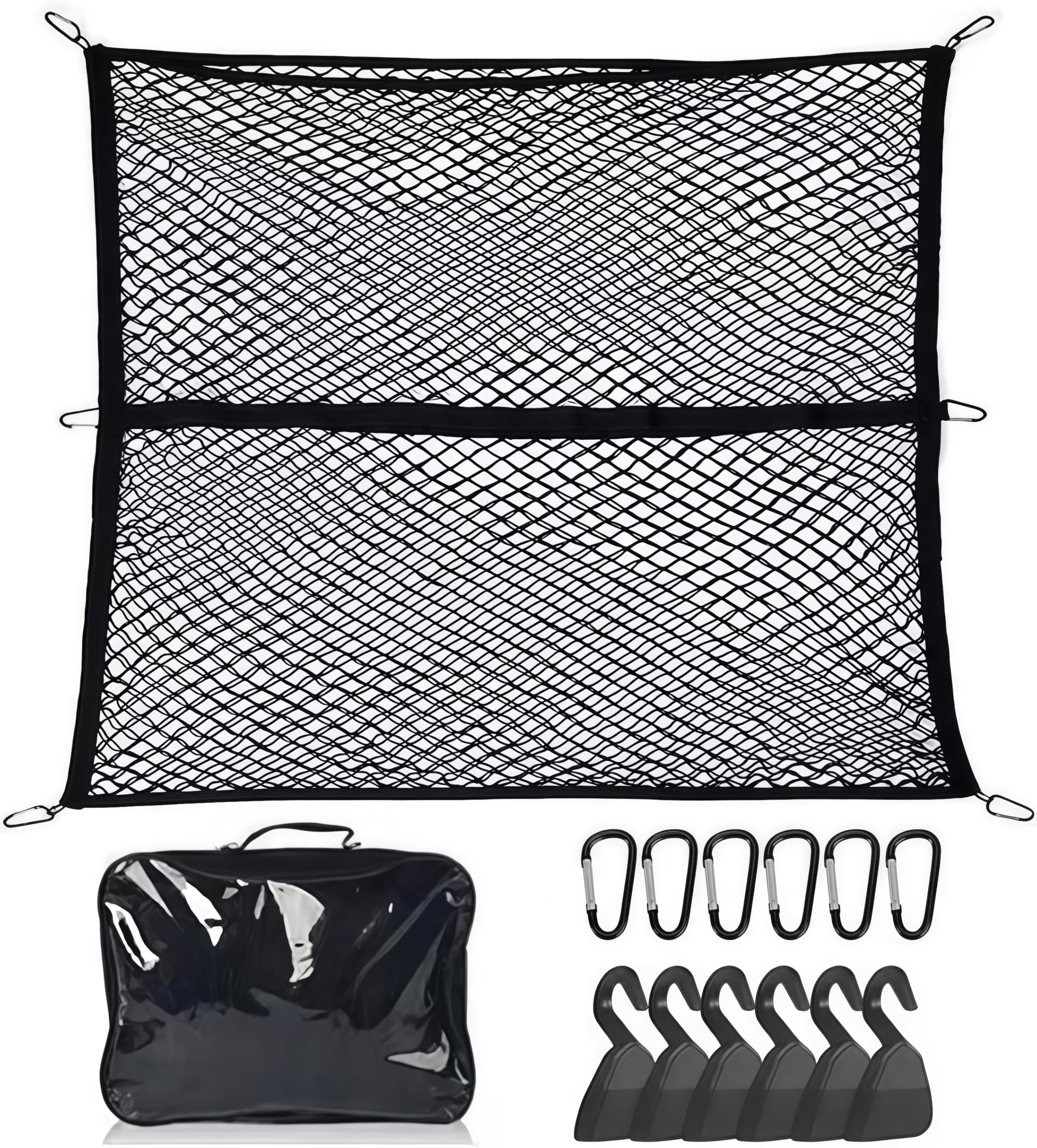 

Qoexio Cargo 120x120см x Максимум 240x240см x Легкая сетка для крыши предотвращает провисание груза и включает 6 карабинов и 6 и сумку для хранения Высокая эластичность чёрный