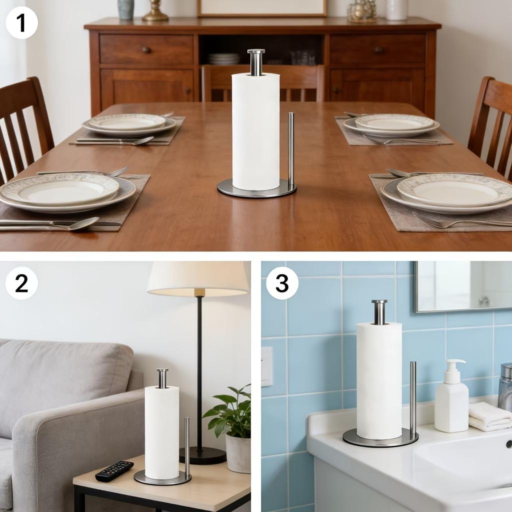 Popular kitchen paper towel holder Non-slip base roll paper holder Stainless steel vertical tissue holder Home Kitchen Storage Gadget