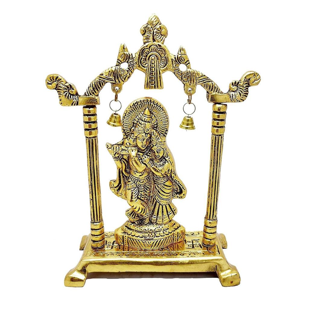 Metall Radha Krishna Statue Vergoldet Dekorieren Sie Ihr Zuhause, Büro & Radha Krishna Murti Idol Ausstellungsstück Figuren