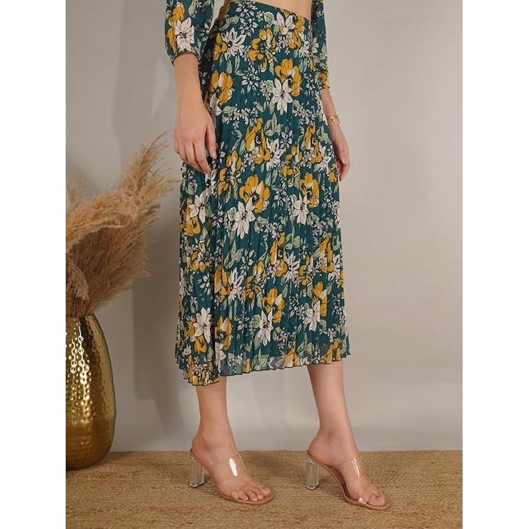 Beautiful Pleated Designer Skirt Indian Women Ethnic Middi Flared Skirt Dress