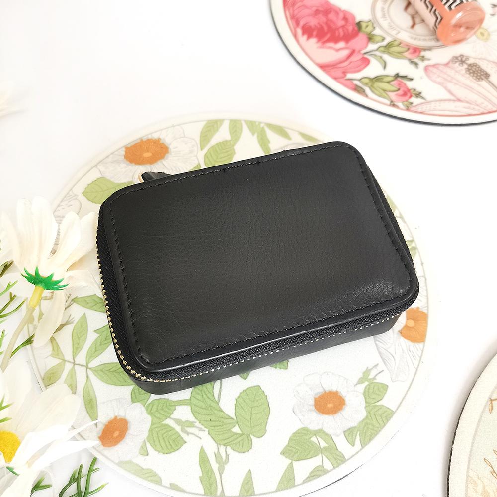 

Custom Name Lady Cosmetic Box With Mirror Genuine Leather Luxury Woman Travel Portable Jewelry Case Personalized Lipstick Box чёрный