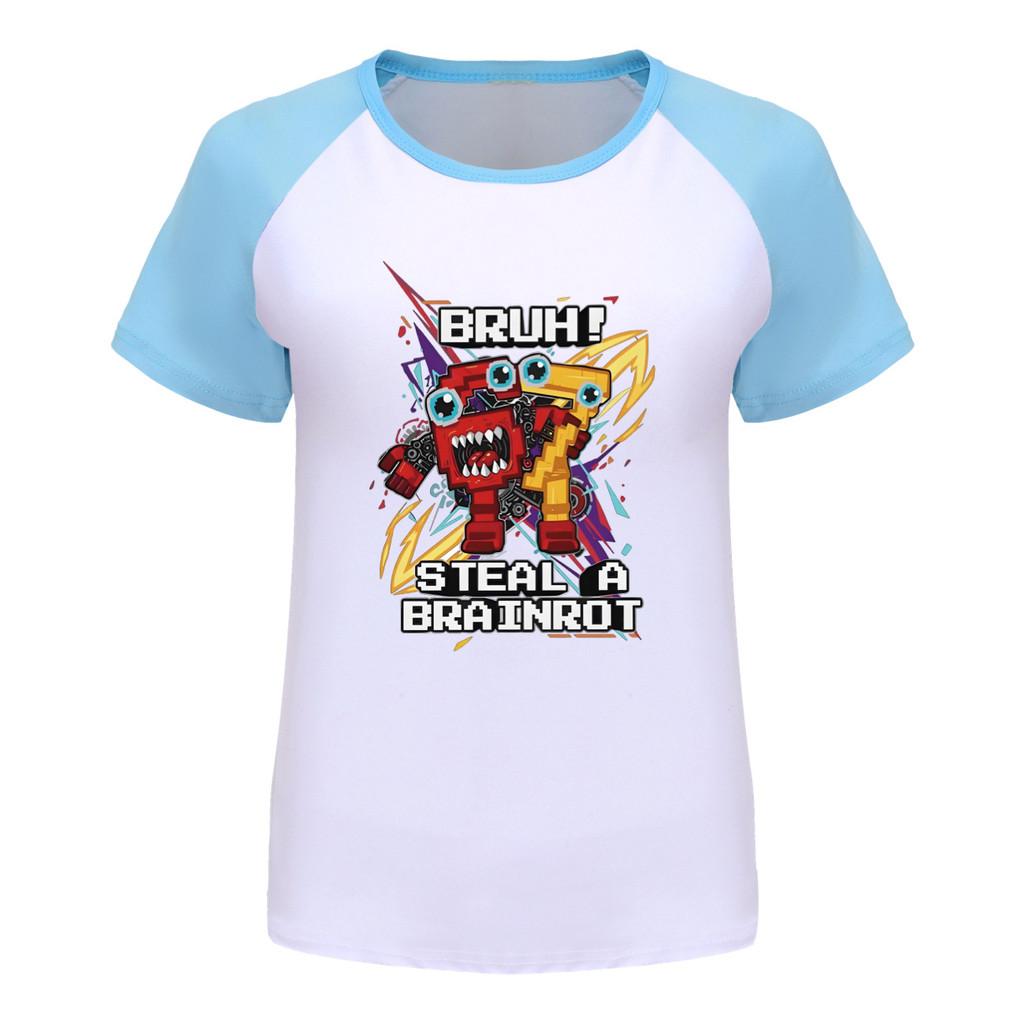 5227 Kids Boys Girls Steal a Brainrot 67 Six Seven Print Raglan Short Sleeves T-Shirt