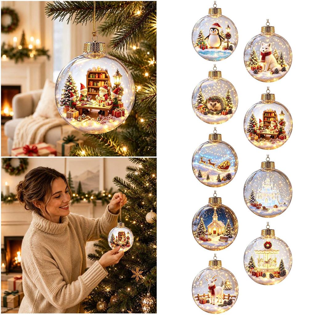 Transparent Light-Up Christmas Ornament Ball for Holiday Tree Hanging Decor