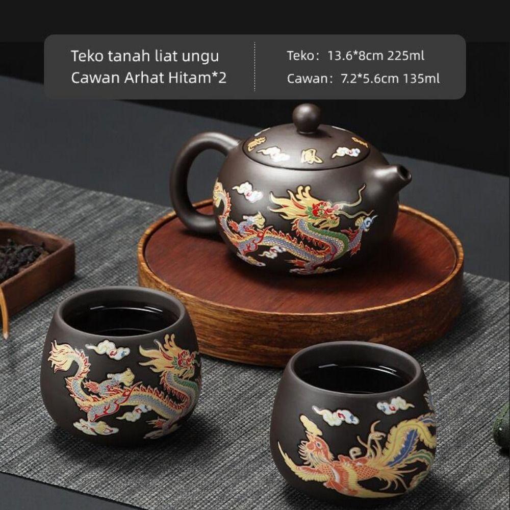 Ceramic Purple Clay Teapot Color-changing Hand-made Teapot Tea Cup Set Dragon and Phoenix Design Infuser Teapot Tea Maker