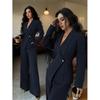 Completo alla moda da donna per primavera e autunno: Completo due pezzi con blazer scollatura a V e pantaloni a gamba larga