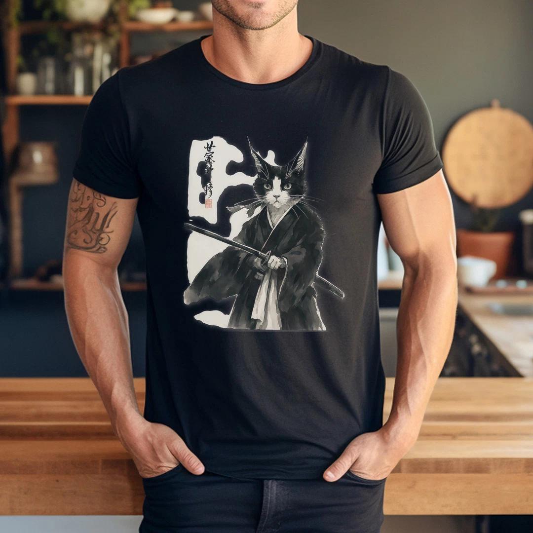 Самурайский Кот Винтажная Укиё-э Воинское Искусство Графический Кот Арт Футболка S