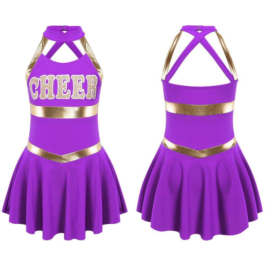 Girls Carnival Party Halloween Cosplay Cheerleading Uniform Outfit Sleeveless Crisscross Back Dress