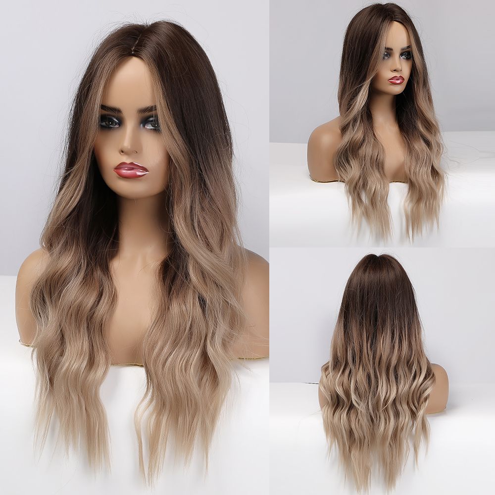 Long Wavy Synthetic Wigs for Black Women Dark Brown Wig Natural Middle Parting Wavy Daily Cosplay Hair Heat Resistant