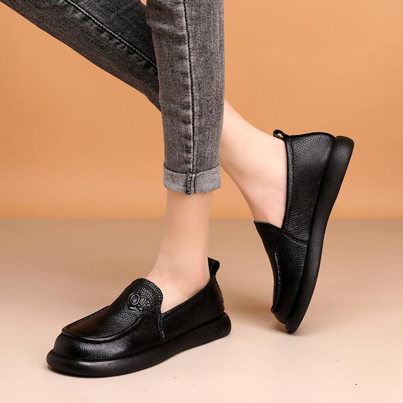 Genuine Leather Women Flats Woman Casual Shoes Loafers Female Slip-on Boat Shoes,Mother's Shoes