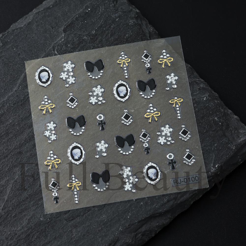 Nail Art Sticker Embossed Snowflake Chain Drill Bow Rhombus Earrings Three-Dimensional Adhesive-Backed Nail Art Sticker