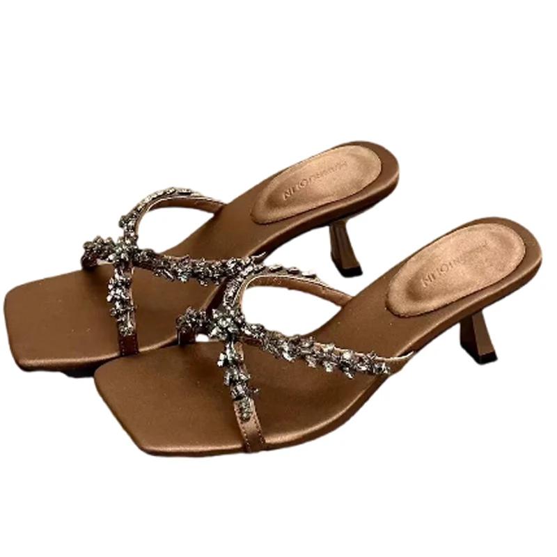 Fashion High Heels Women Slippers Crystal Elegant Shoes Summer Fashion Pumps Woman Sandals 2025 New Trend Brand Dress Women’s Zapatillas