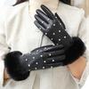 Fellimitat-Bündchen PU-Lederhandschuhe Touchscreen Warme Handschuhe Winter Thermohandschuhe für Damen