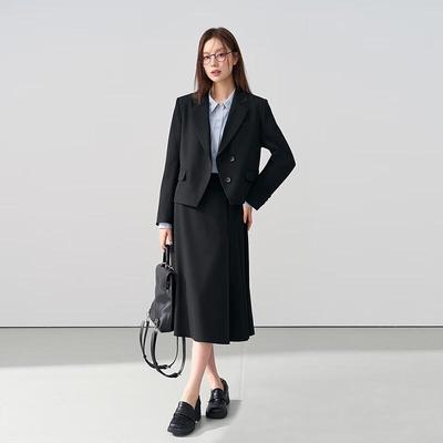 Women's Professional Suit Jacket and Pleated Skirt Set
