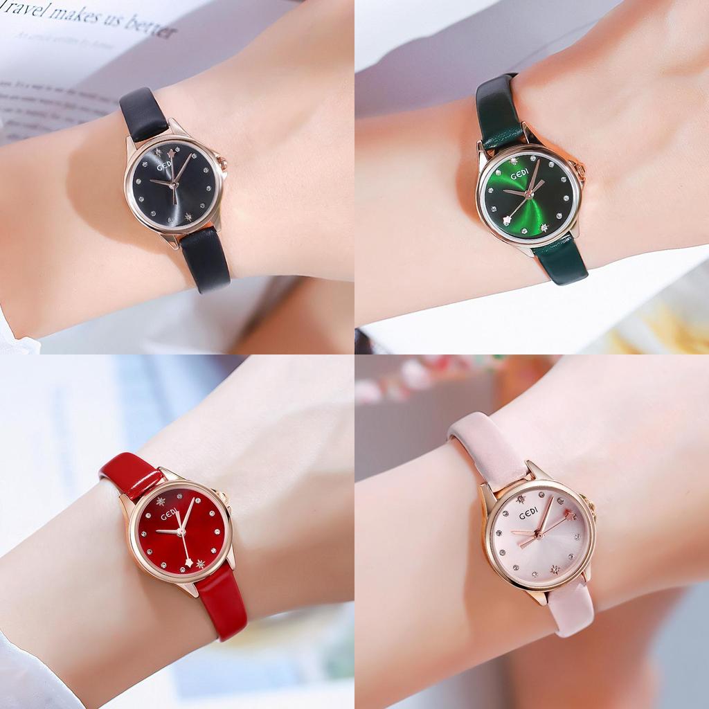 Gedi Fashion Ladies Watch With Leather Strap Waterproof Quartz For Casual Style