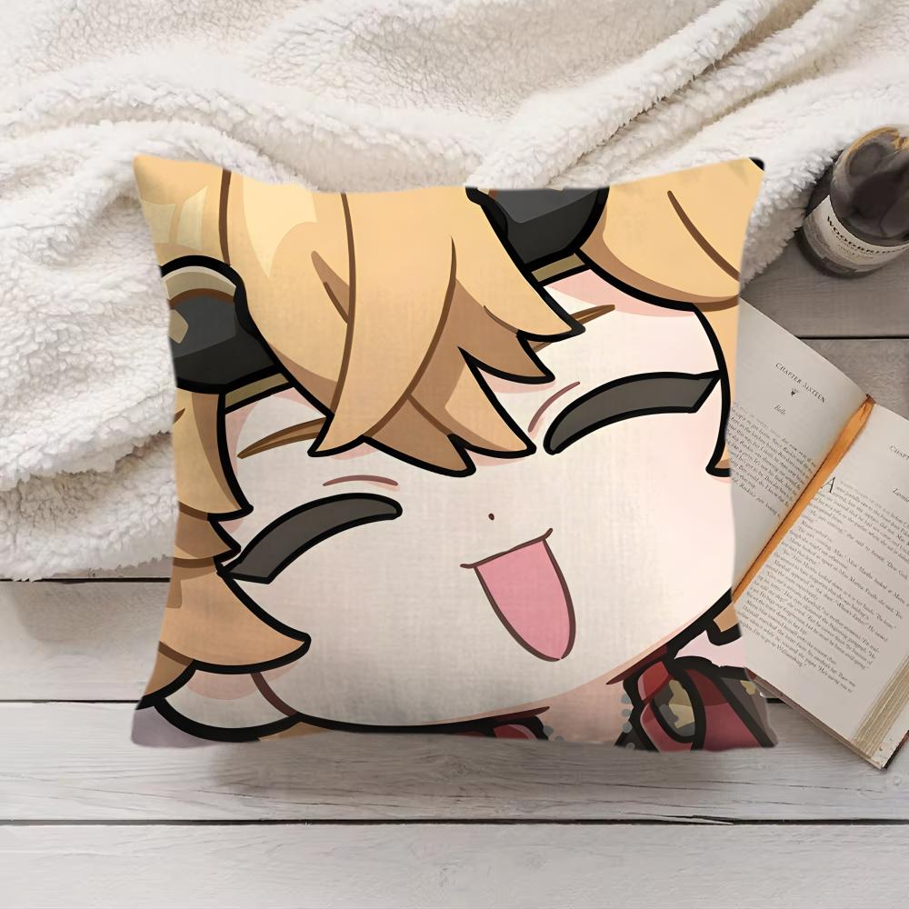 Thoma Cute Genshin Impact Cushion Cover Silky Short Plush Invisible Zipper Dustproof Sofa Pillow Case For Home Decor