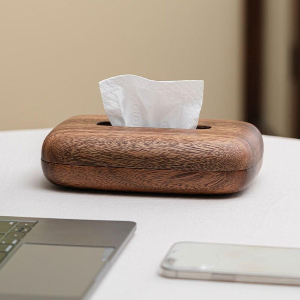 Vintage Tissue Dispenser Smooth-surfaced Tissue Paper Holder Modern Walnut Tissue Box  Bath Room