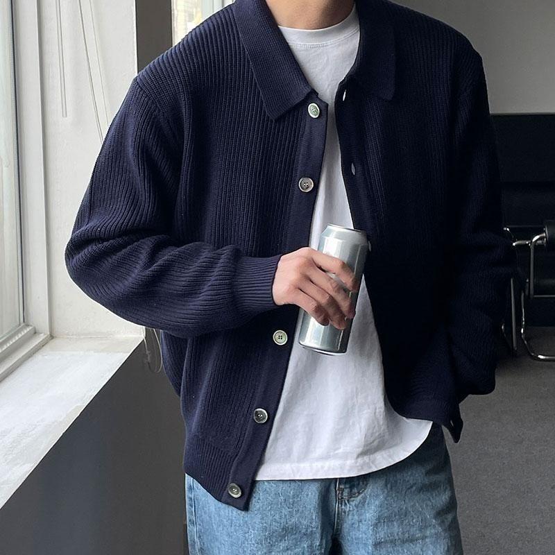 Autumn Winter Lapel Loose Lazy Handsome Men's Cardigan Sweater Korean Style Knitted Jacket