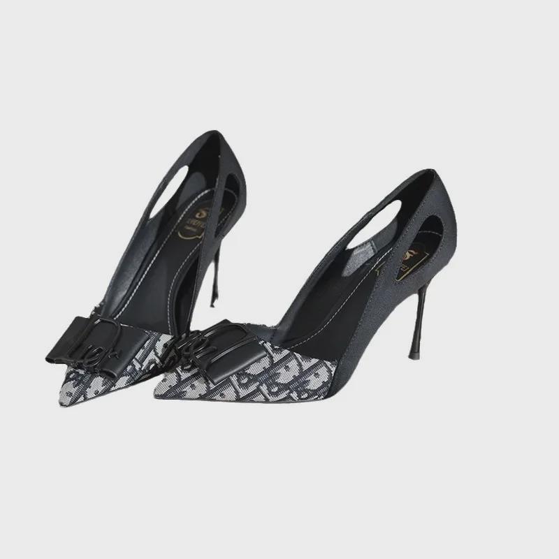 2024 Novos Sapatos de Salto Stiletto de Bico Fino e Boca Baixa Femininos - Moda Elegante e Versátil para Socialites