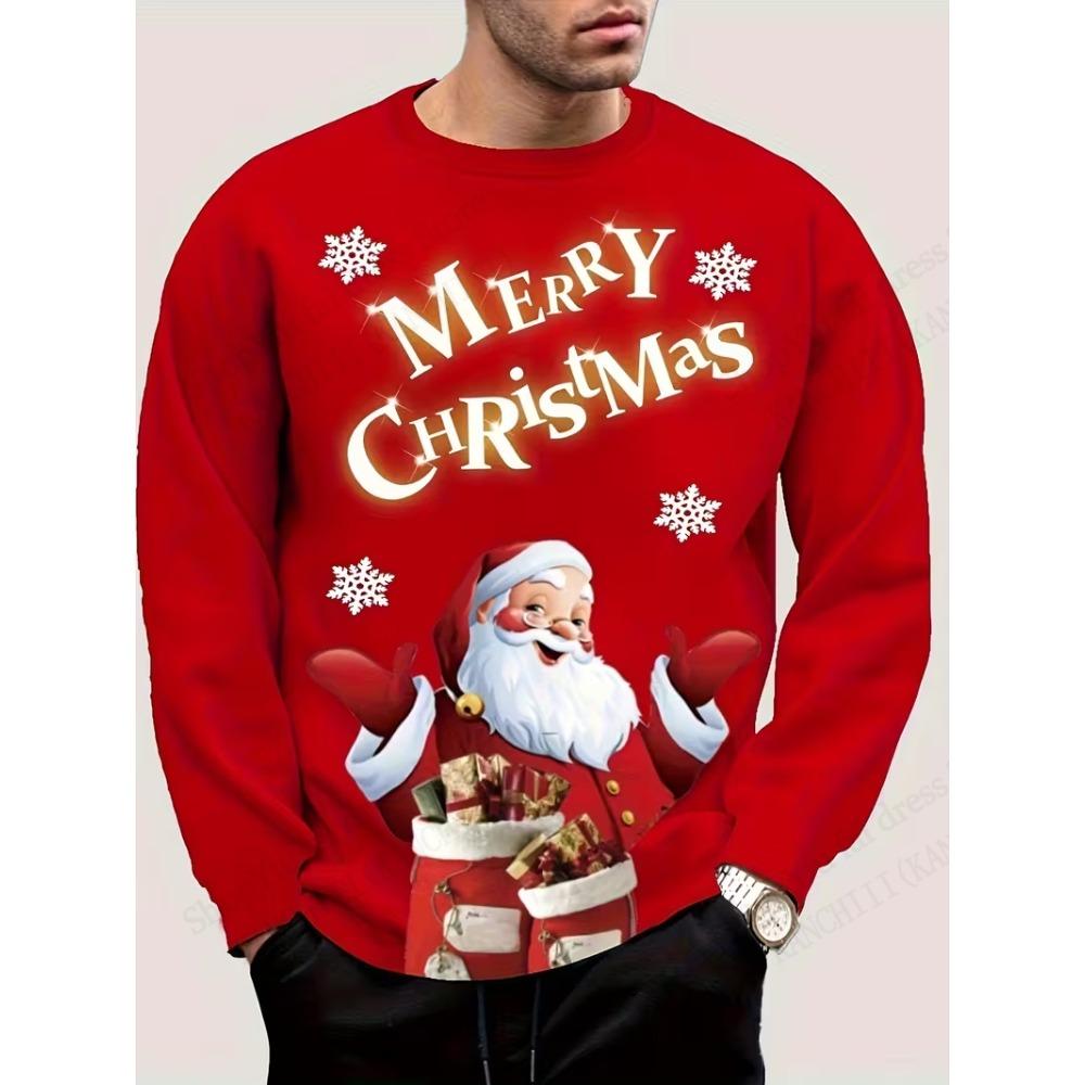 Merry Christmas Santa Claus 3d Print Graphic T-shirt Men Women Fashion Long Sleeve T-shirts Christmas Tree Tops Tees Gift S