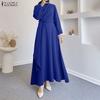 ZANZEA Women Muslim Casual Round Neck Long Sleeve Loose Dress