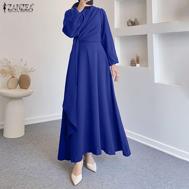ZANZEA Women Muslim Casual Round Neck Long Sleeve Loose Dress