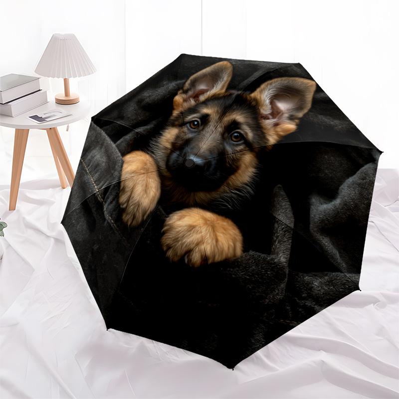 Dog on Black Background  pattern, automatic folding umbrella, portable and foldable design, 8 ribs, a Christmas or birthday gift.
