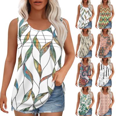 Μπλούζα ρεζερβουάρ για γυναικείες καλοκαιρινές στολές Αμάνικα μπλούζες με στάμπα casual φαρδιά πουκάμισα με πλισέ λαιμό μπροστά