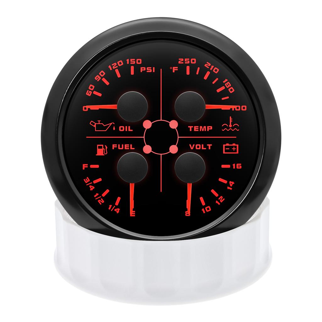 85mm 4 in 1 Gauge Oil Press Gauge Water Temp Meter Fuel level Gauge Voltmeter With Alarm For Marine Boat Car Waterproof 12V 24V
