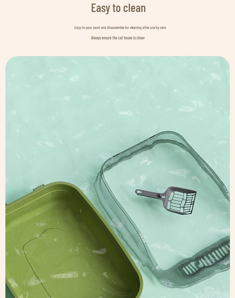 Extra velký polouzavřený kočičí záchod s vysokou ohradou a lopatkou