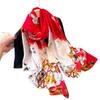 Printing Simulation Silk Brocade Sunscreen Contrasting Color Flower Silk Scarf Long Scarf Shawl Versatile Headscarf Scarf