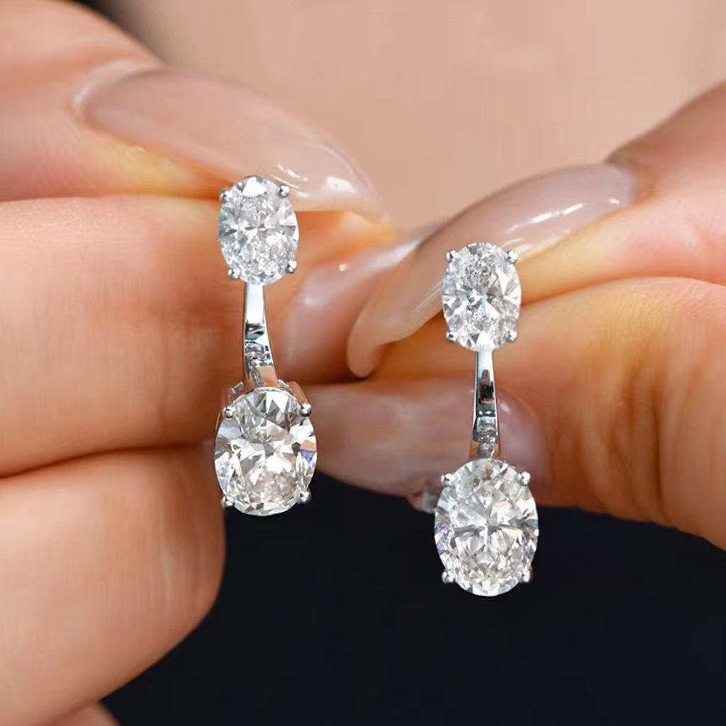 WUIHA Vintage 925 Sterling Silver Oval Cut Lab Sapphire High Carbon Diamond Drop Dangle Earrings Wedding Engagement Fine Jewelry