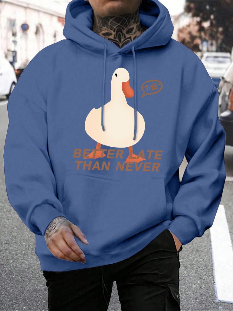 Better Late Than Never Duck Printing Men Hoodie Multicolor Loose Hoody Autumn Fleece Streetwear Hip Hop Pocket Man Hoodies