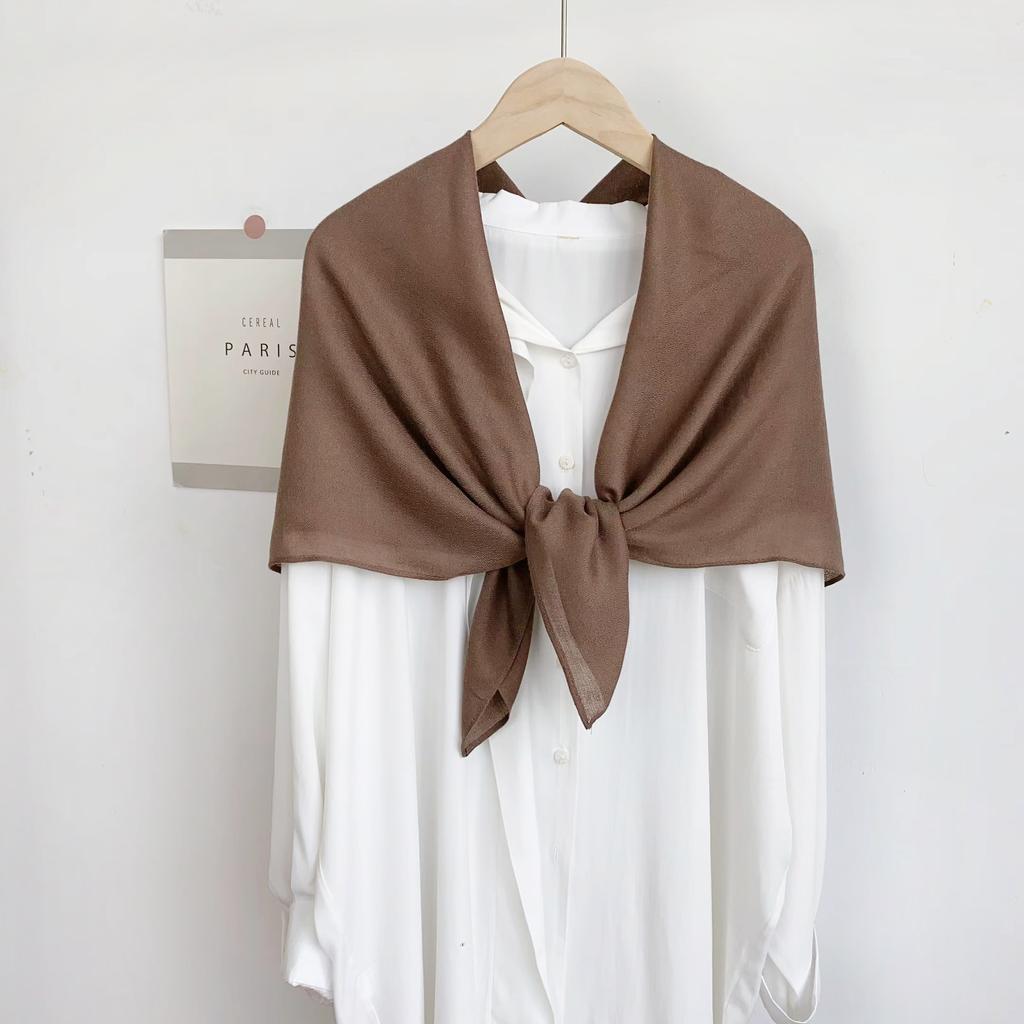 Head Scarf Solid Color Versatile Silk Scarf Women's Summer Air-conditioned Room with Cotton and Linen Shawl Simple Temperament Scarf