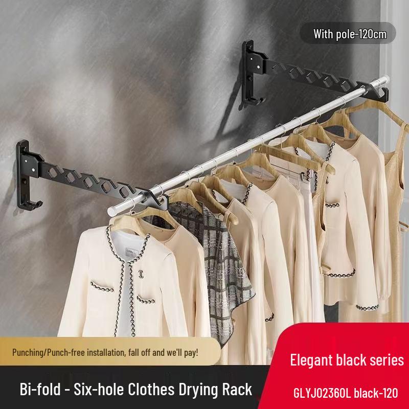 Wall-Mounted Telescopic Clothes Drying Rack - Punch-Free, Folding Design for Bathroom or Balcony