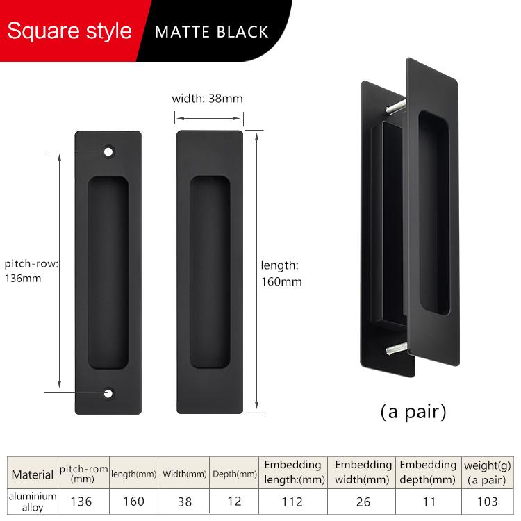 Black Sliding Barn Door Handle Invisible Pull Recessed Handle White Finger Flush Pulls For Closet Pocket Embedded Handle