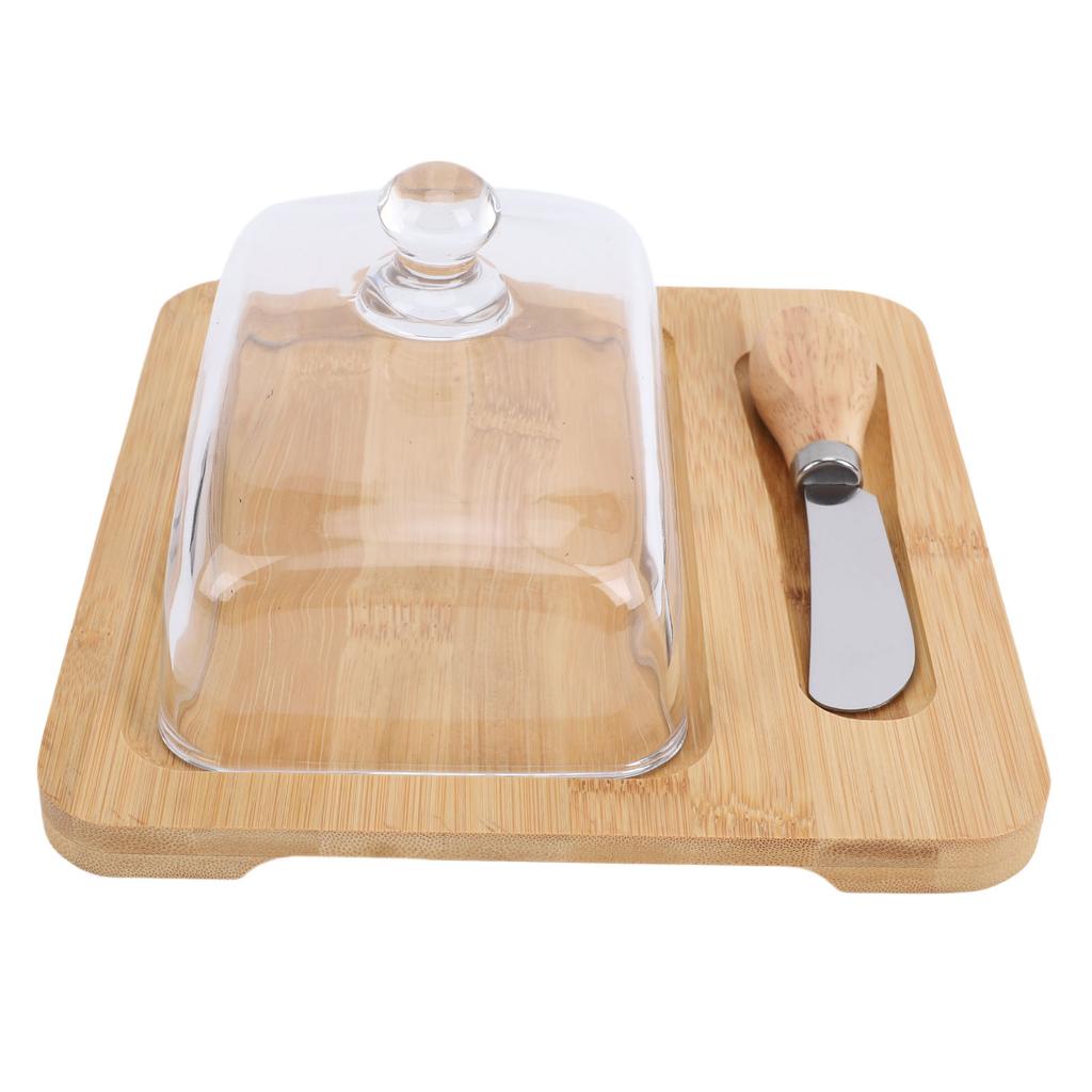 Holz   Schale mit durchsichtigem Glasdeckel Schneidwerkzeug Leicht zu reinigen   Behälter für Käsekuchen Dessert