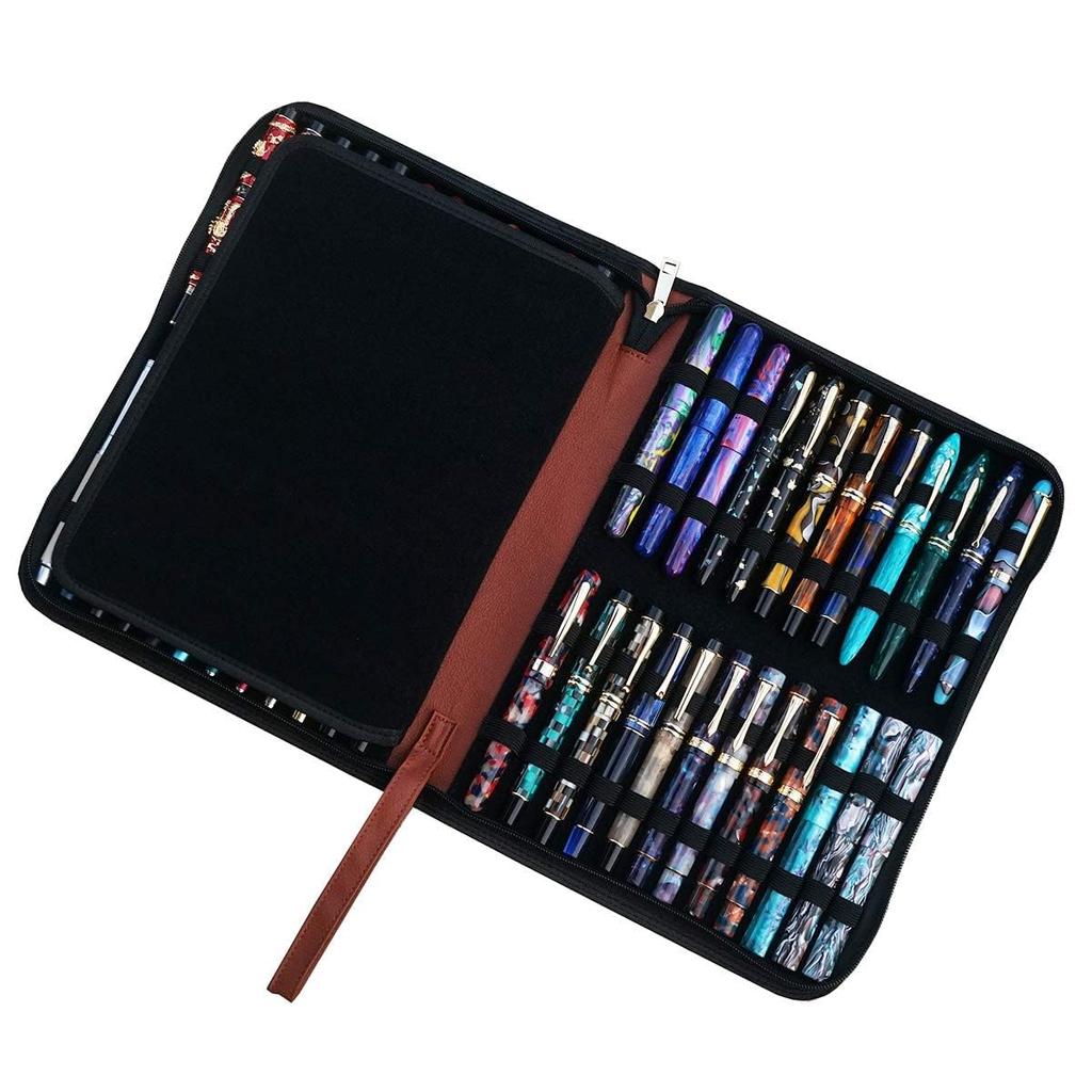 Fountain Pen Case 48 Pieces Large Capacity Coffee PU Leather Case Fountain Pen Case Storage
