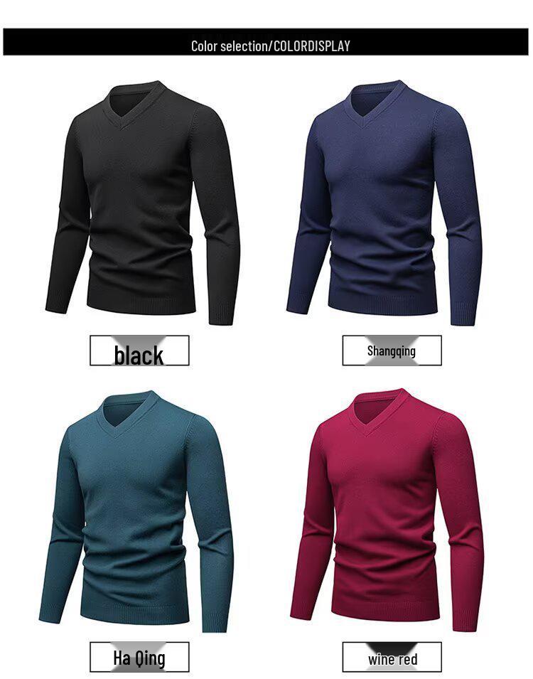 Autumn/Winter 2025 Men's High-Quality Wool V-Neck Sweater - Casual, Solid Color, Comfortable Base Layer Top.
