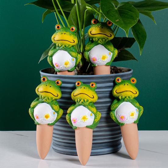 4Pcs Terracotta Self Watering Spikes Cute Frog Planter Insert Automatic Watering Spikes Slow Release Watering Tools for Indoor Outdoor Plants