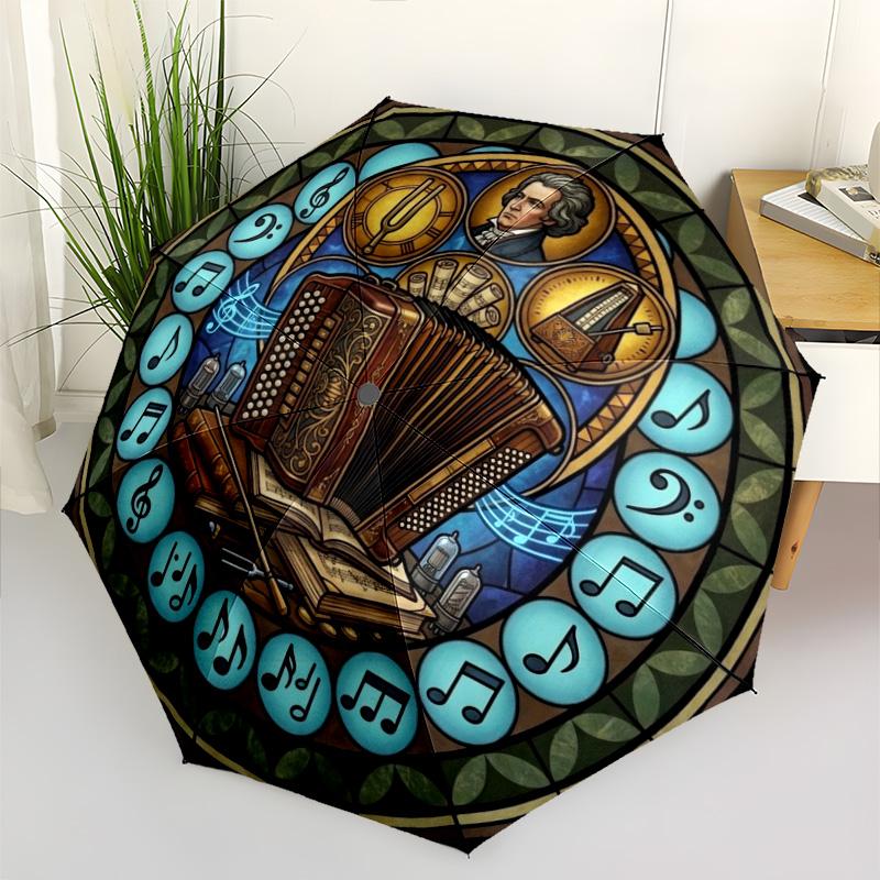 Musicians Legacy pattern umbrella, portable and foldable design, 8 ribs, a casual accessory for Halloween, Christmas, and birthday gifts.