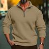 Mens Casual Solid Color Half Zip Stand Collar Long Sleeve Pullover Sweatshirt