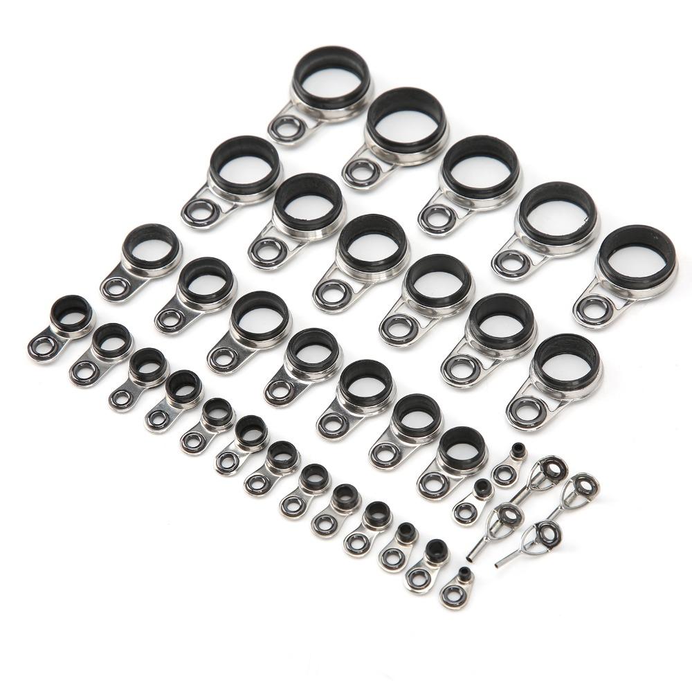 37PCS Multiple Sizes Fishing Rod Guides Stainless Steel Fishing Rod Eyes Ring  Replacement Parts