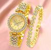 Fashion Roman Numeral Women's Watch & Bracelet Set with Diamond Inlay