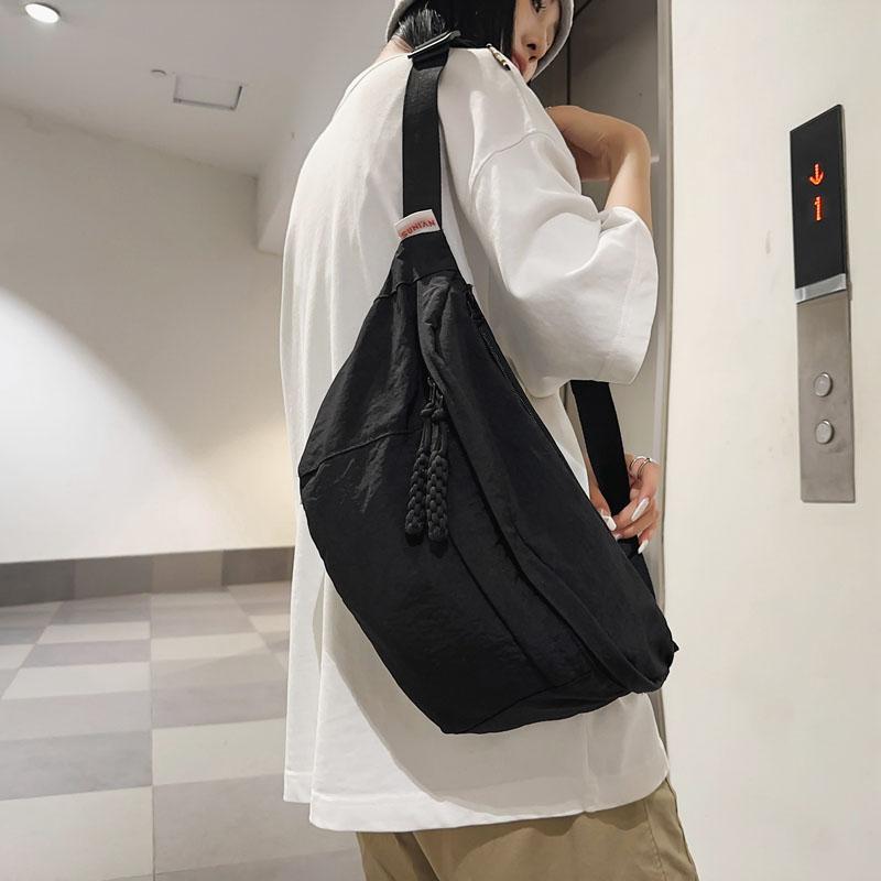 Commuter Shoulder Bag Solid Color Crossbody Bag Student Lightweight Sports Nylon Chest Bag