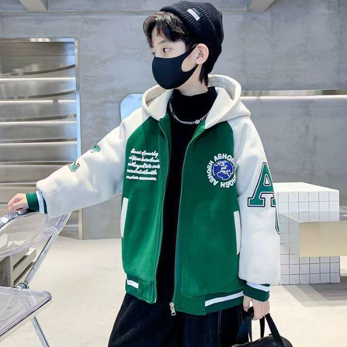 Jungen Mittlere-Große Koreanischer Stil Patchwork Kapuzen-Baseballjacke - Frühling/Herbst 2025
